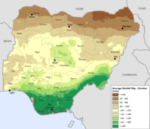 Map of annual rainfall in Nigeria